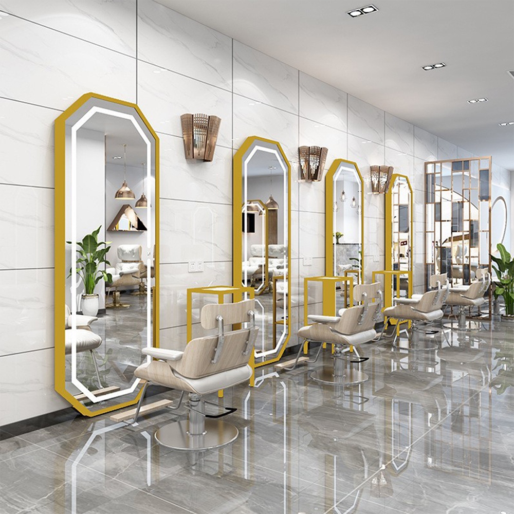 Hair Salon Gương Thiết kế Gương Led Vàng Salon Gương và Ghế