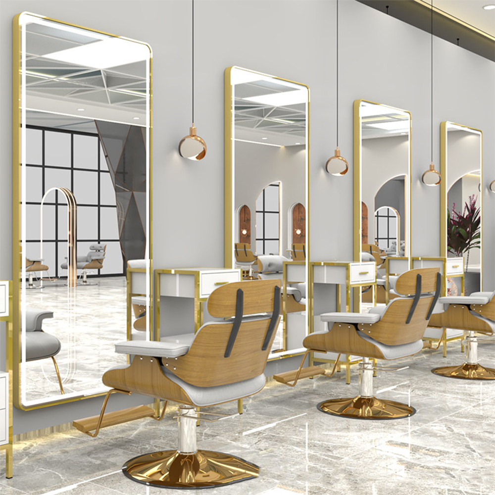 Tủ Gương Đèn Led Vàng Sang Trọng Cho Tiệm Làm Tóc Beauty Salon Gương Đèn Led Beauty Salon Có Cửa Gương Tạo Kiểu Cho Tiệm Làm Tóc