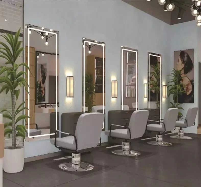 Gương chiếu sáng màn hình cảm ứng răng xanh nóng cho nội thất salon Gương salon tóc