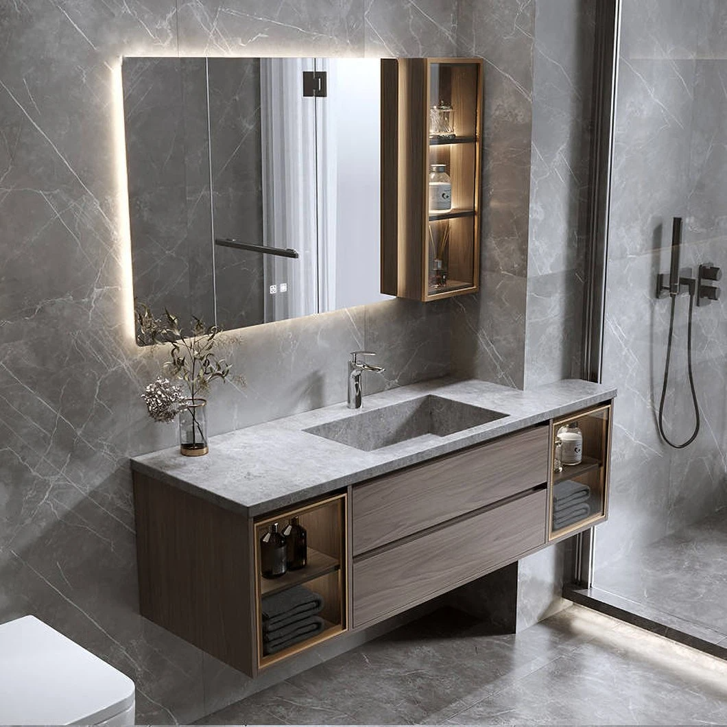 Bộ tủ lưu trữ đơn giản giá rẻ Bộ bàn trang điểm bằng gỗ nguyên khối hiện đại Tủ gương phòng tắm thông minh có chậu