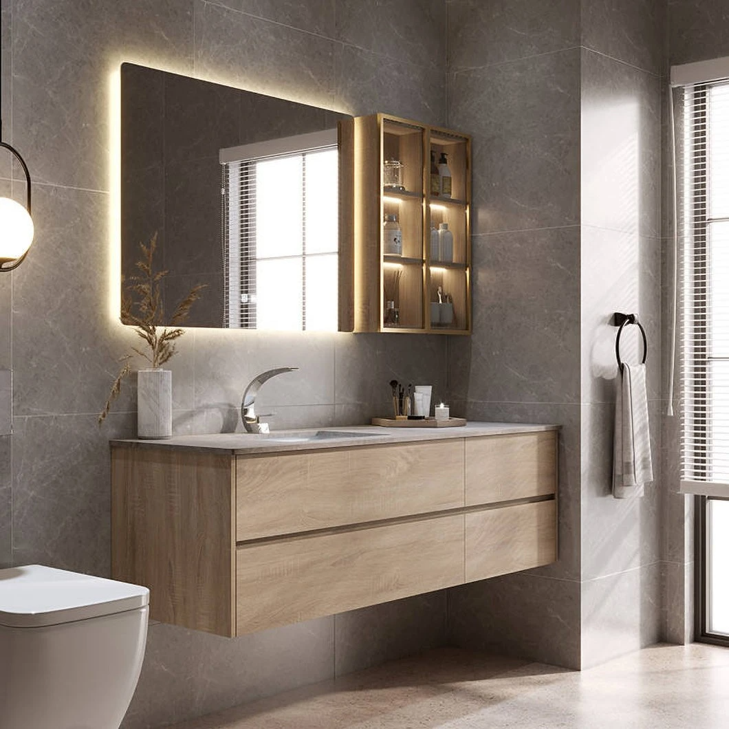Nhà máy tùy chỉnh phòng tắm giá rẻ Vanity Set LED Tủ phòng tắm bằng gỗ chống nước Gương LED Tủ gương thông minh