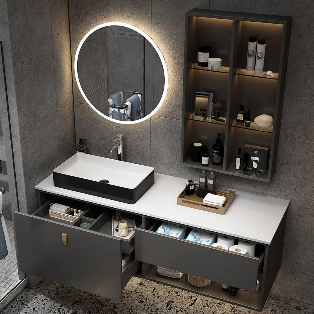 Nhà máy Hot Seller Mặt bàn bằng đá cẩm thạch Tủ phòng tắm Tủ quần áo Tủ lưu vực treo tường đôi màu trắng hiện đại