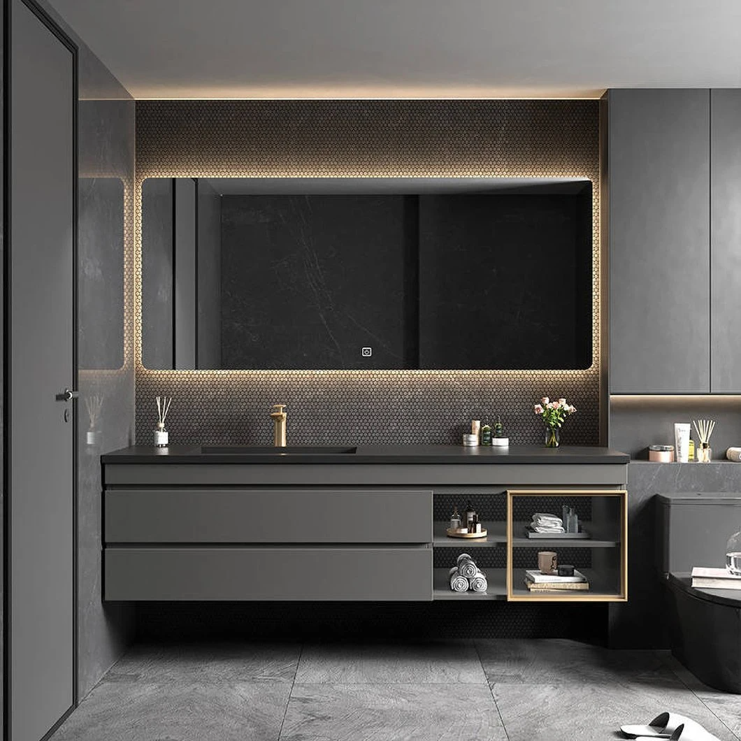 Nhà máy bán tủ phòng tắm treo Vanity phòng tắm Bộ tủ phòng tắm bằng gỗ nổi Vanity không thấm nước