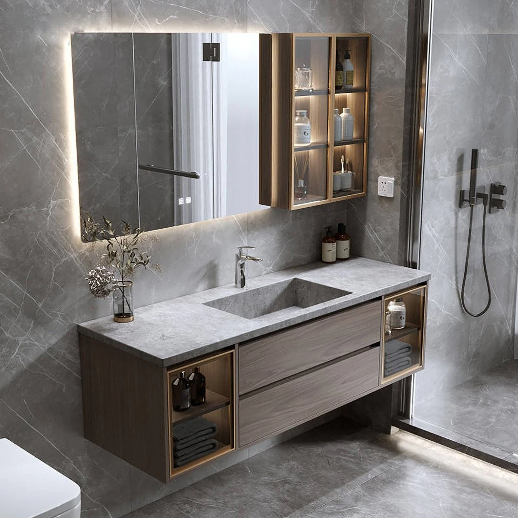 Nhà máy tùy chỉnh phòng tắm giá rẻ Vanity Set LED Tủ phòng tắm bằng gỗ chống nước Gương LED Tủ gương thông minh