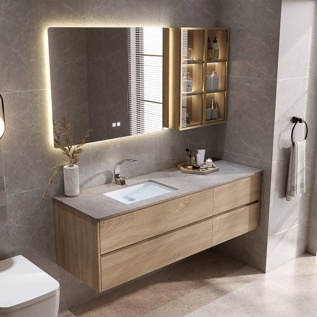 Nhà máy tùy chỉnh phòng tắm giá rẻ Vanity Set LED Tủ phòng tắm bằng gỗ chống nước Gương LED Tủ gương thông minh