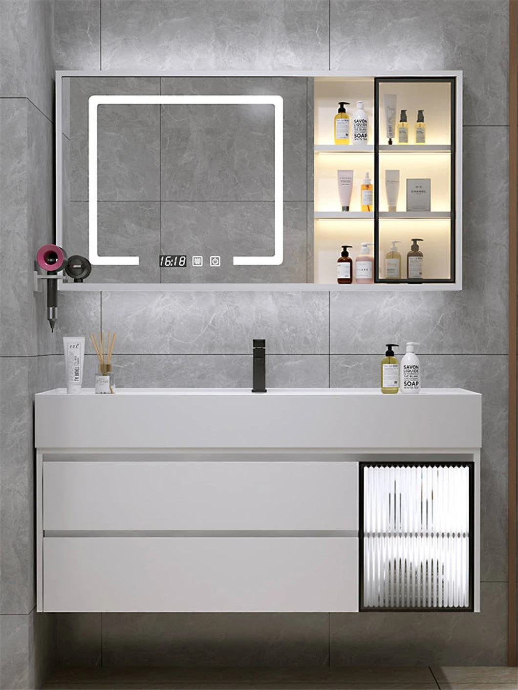 Nhà máy bán hàng bằng đá cẩm thạch đen Phòng tắm không thấm nước Tủ thuốc Nội thất phòng tắm Tủ chậu rửa để rửa tay