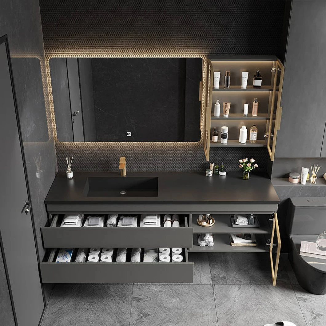 Nhà máy bán tủ phòng tắm treo Vanity phòng tắm Bộ tủ phòng tắm bằng gỗ nổi Vanity không thấm nước