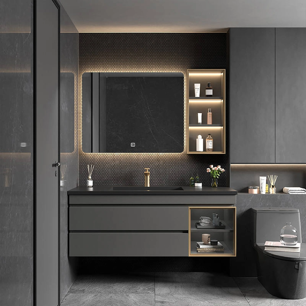 Nhà máy bán tủ phòng tắm treo Vanity phòng tắm Bộ tủ phòng tắm bằng gỗ nổi Vanity không thấm nước