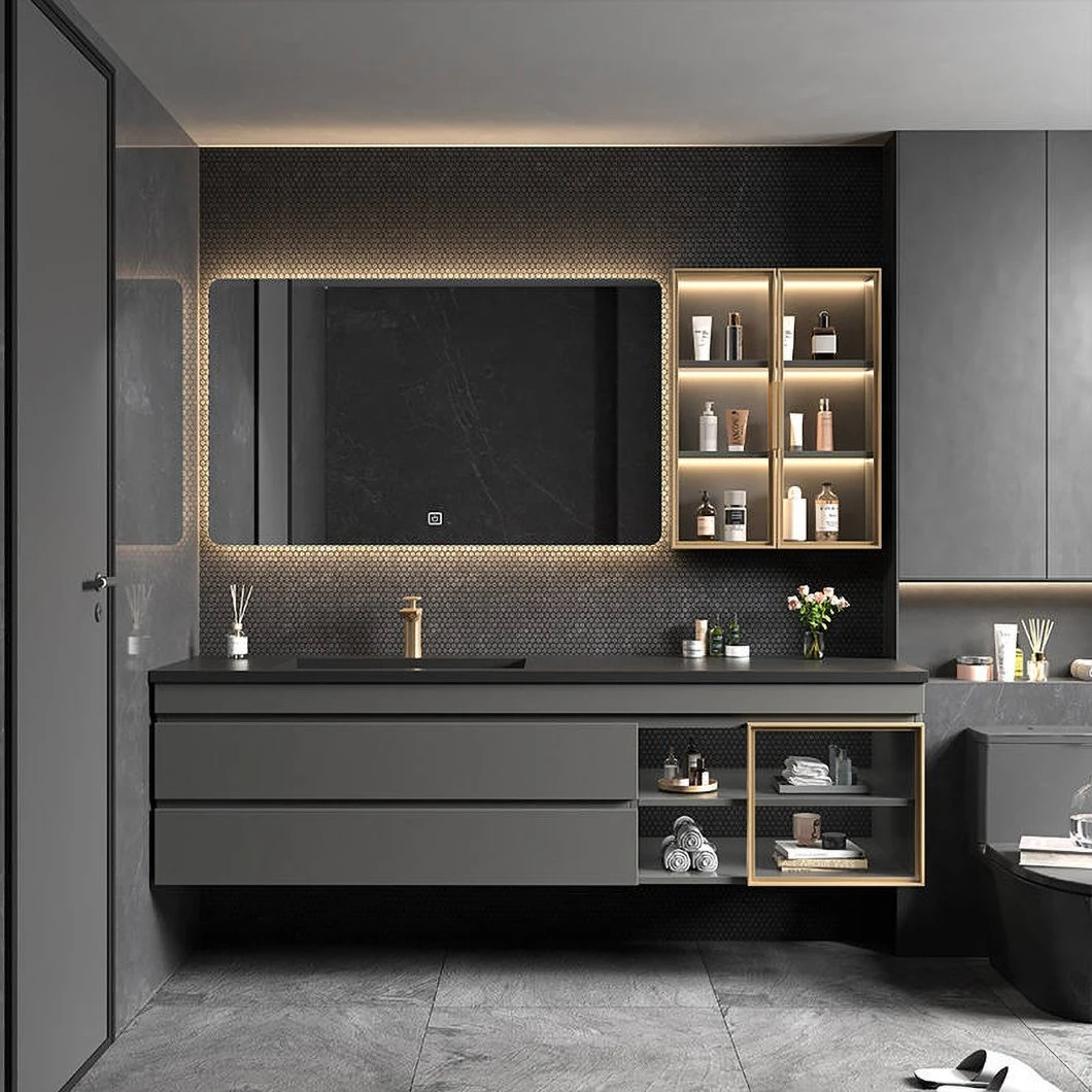 Nhà máy bán tủ phòng tắm treo Vanity phòng tắm Bộ tủ phòng tắm bằng gỗ nổi Vanity không thấm nước
