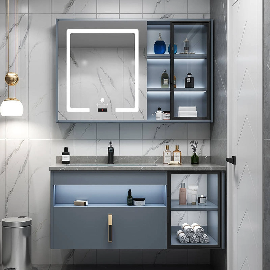 Phòng tắm hiện đại của khách sạn Bồn rửa đôi Vanity Tủ phòng tắm bằng gỗ không thấm nước với tủ gương thông minh