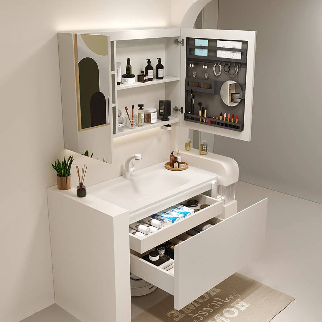 Tủ nổi treo tường sang trọng Phòng tắm Vanity Khách sạn hiện đại Tủ phòng tắm bồn rửa đơn bằng đá cẩm thạch