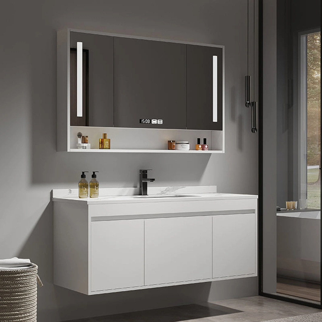 Tủ rửa và thay đồ bằng gỗ nguyên khối hiện đại Nội thất phòng tắm màu đen Tủ phòng tắm sang trọng với tủ gương thông minh