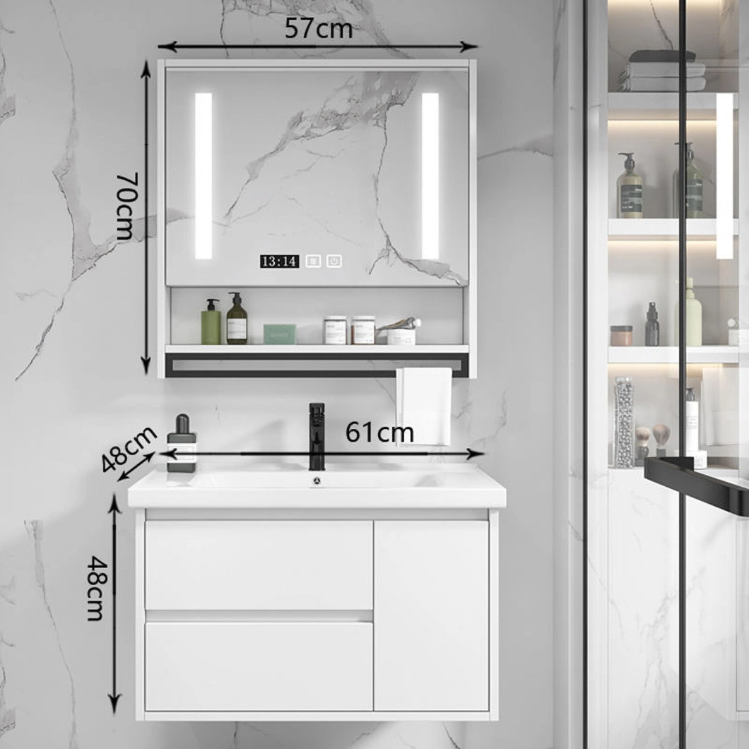 Tủ thuốc chống nước treo tường màu trắng hiện đại Phòng tắm Tủ trang điểm bằng gỗ sồi có tủ gương