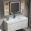 Tủ rửa và thay đồ bằng gỗ nguyên khối hiện đại Nội thất phòng tắm màu đen Tủ phòng tắm sang trọng với tủ gương thông minh