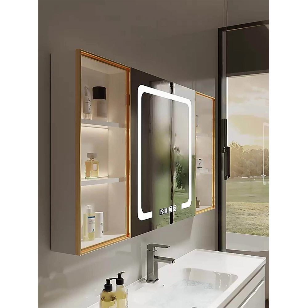 Tủ rửa và thay đồ bằng gỗ nguyên khối hiện đại Nội thất phòng tắm màu đen Tủ phòng tắm sang trọng với tủ gương thông minh