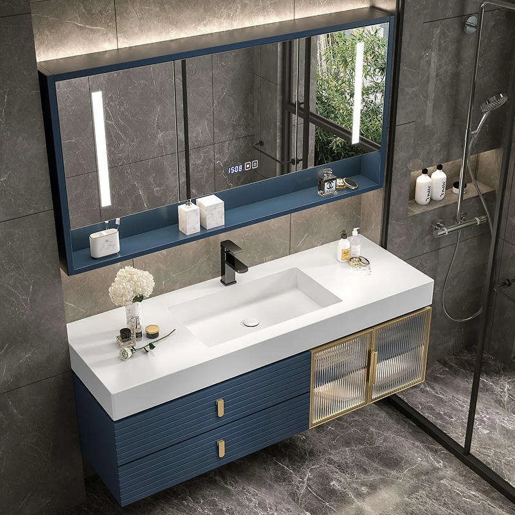 Sang trọng Đôi Chậu Rửa Mặt Melamine Phòng Tắm Vanity Tủ Nhà Trung Tâm Đá Đá Phòng Tắm Bộ Tủ