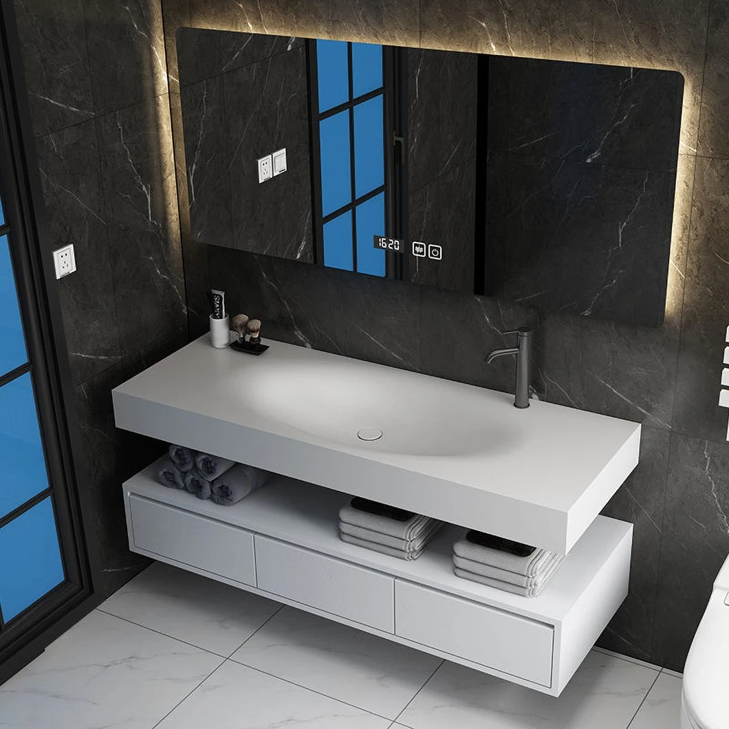OEM Đơn giản Hiện đại Yuanbao Tích hợp Chậu rửa Bồn rửa Phòng tắm Khách sạn Chậu rửa Tủ phòng tắm bằng gỗ nguyên khối có gương