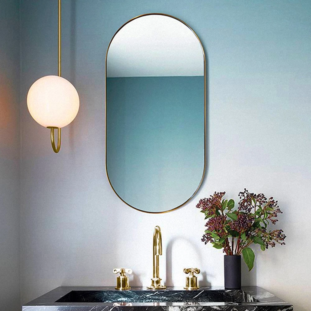 Kim loại tùy chỉnh Trang điểm một mặt Kính phòng tắm hình bầu dục Treo tường Vanity Mirror