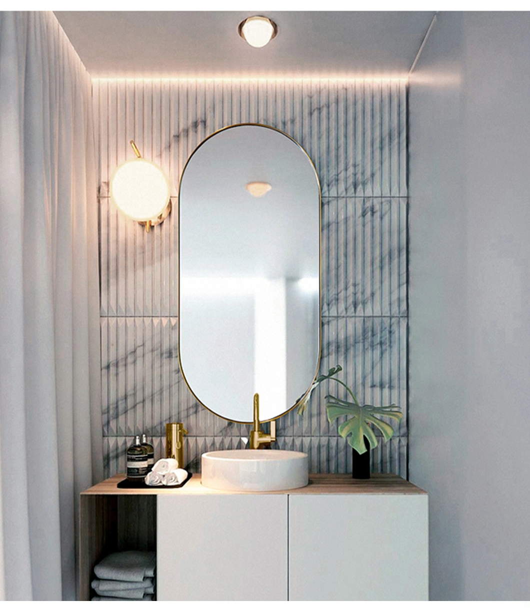 Kim loại tùy chỉnh Trang điểm một mặt Kính phòng tắm hình bầu dục Treo tường Vanity Mirror