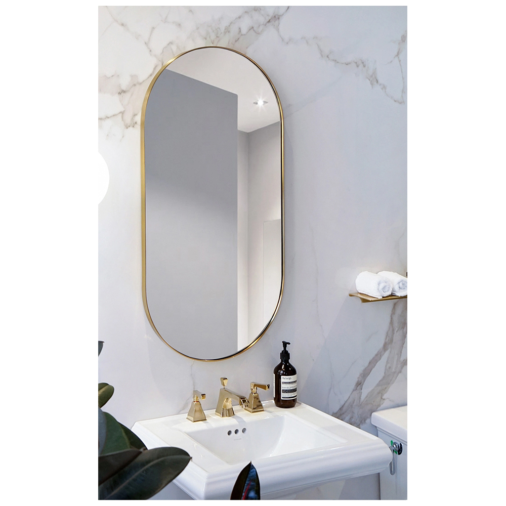 Kim loại tùy chỉnh Trang điểm một mặt Kính phòng tắm hình bầu dục Treo tường Vanity Mirror