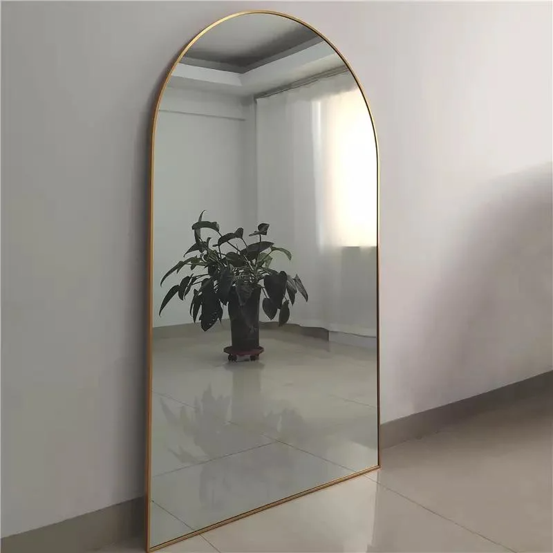 Bán buôn tùy chỉnh Lớn Vòm lớn Kim loại Khung vàng Chiều dài toàn thân Áo dài Gương treo tường đứng
