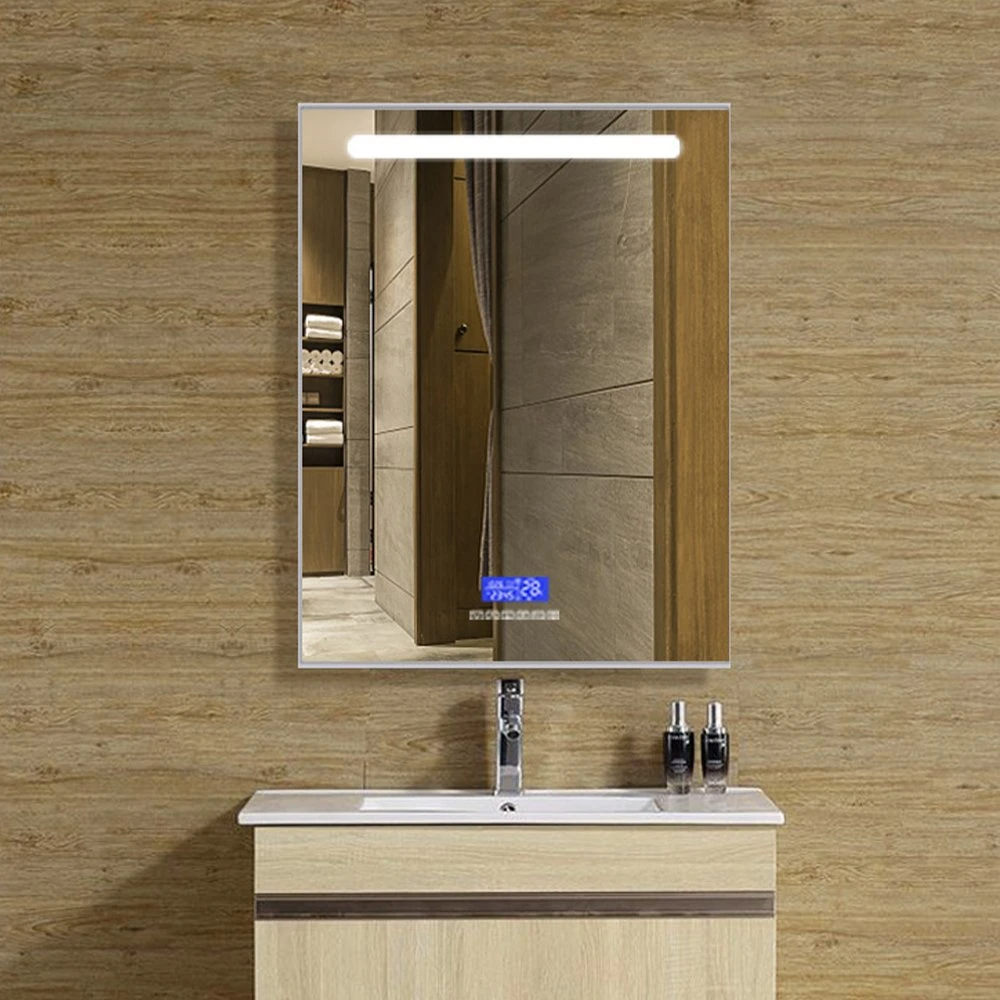 Gương thông minh phòng tắm LED chống sương mù với màn hình hiển thị nhiệt độ thời gian loa Bluetooth