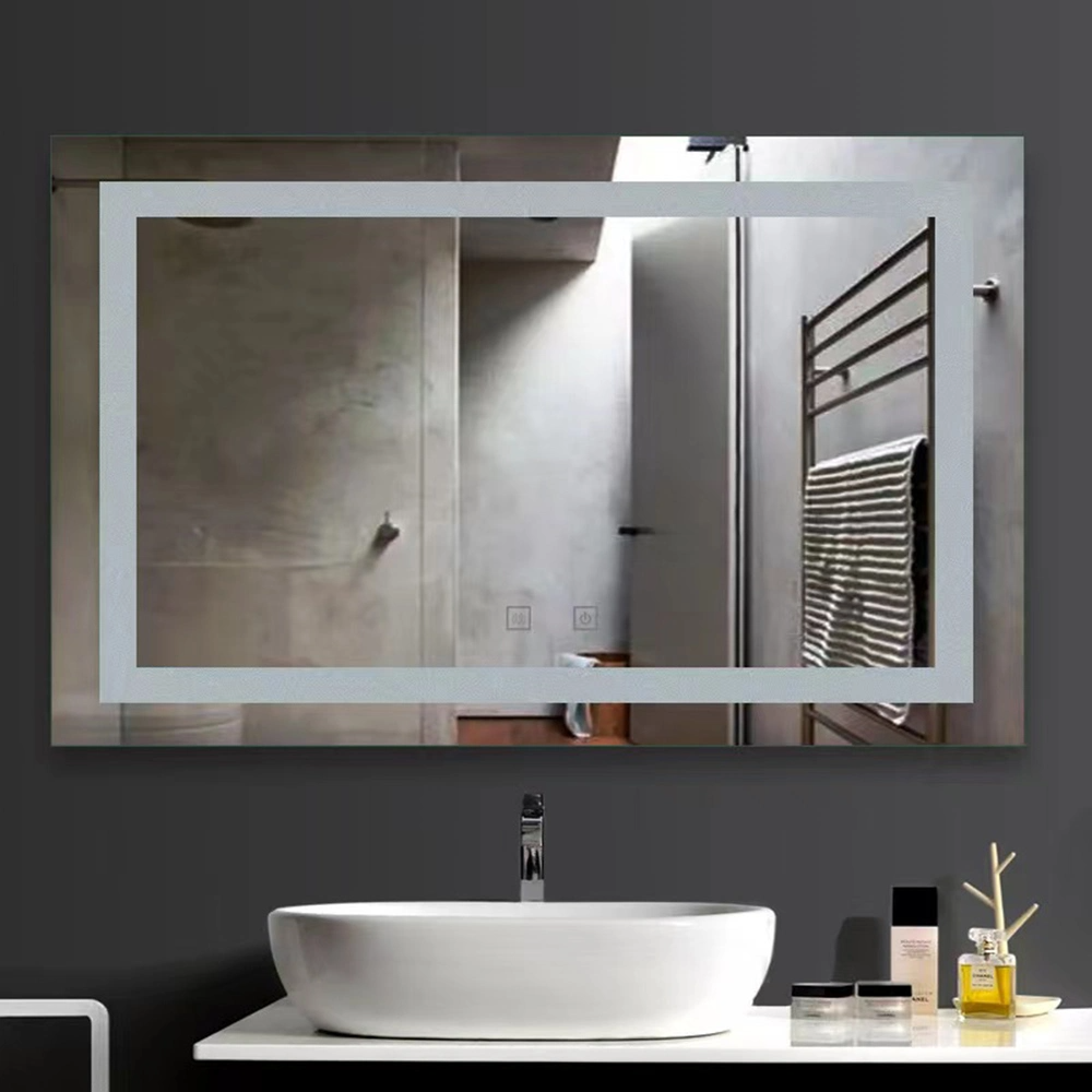 Thiết kế mới Gương trang trí nhà khách sạn treo tường 5 mm có đèn LED Gương phòng tắm 3000K-5000K có đèn LED với bộ khử sương mù có cảm biến cảm ứng