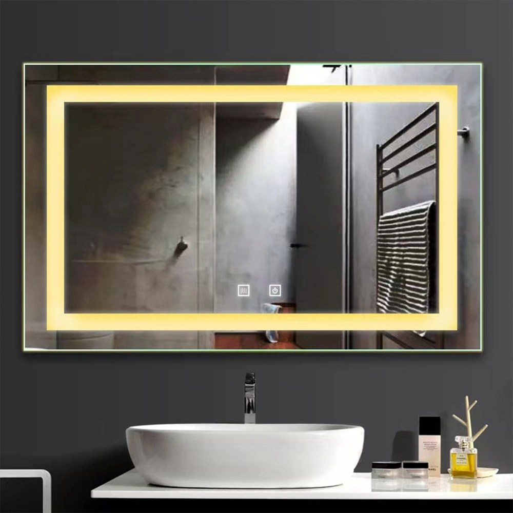 Thiết kế mới Gương trang trí nhà khách sạn treo tường 5 mm có đèn LED Gương phòng tắm 3000K-5000K có đèn LED với bộ khử sương mù có cảm biến cảm ứng