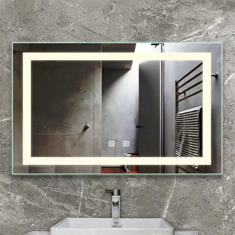 Thiết kế mới Gương trang trí nhà khách sạn treo tường 5 mm có đèn LED Gương phòng tắm 3000K-5000K có đèn LED với bộ khử sương mù có cảm biến cảm ứng