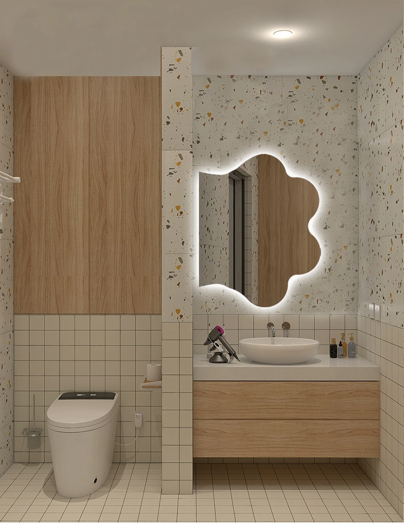 Gương trang điểm thẩm mỹ không đều Không khung, Bàn trang trí Daizysight Gương acrylic để bàn có giá đỡ bằng gỗ để sinh hoạt