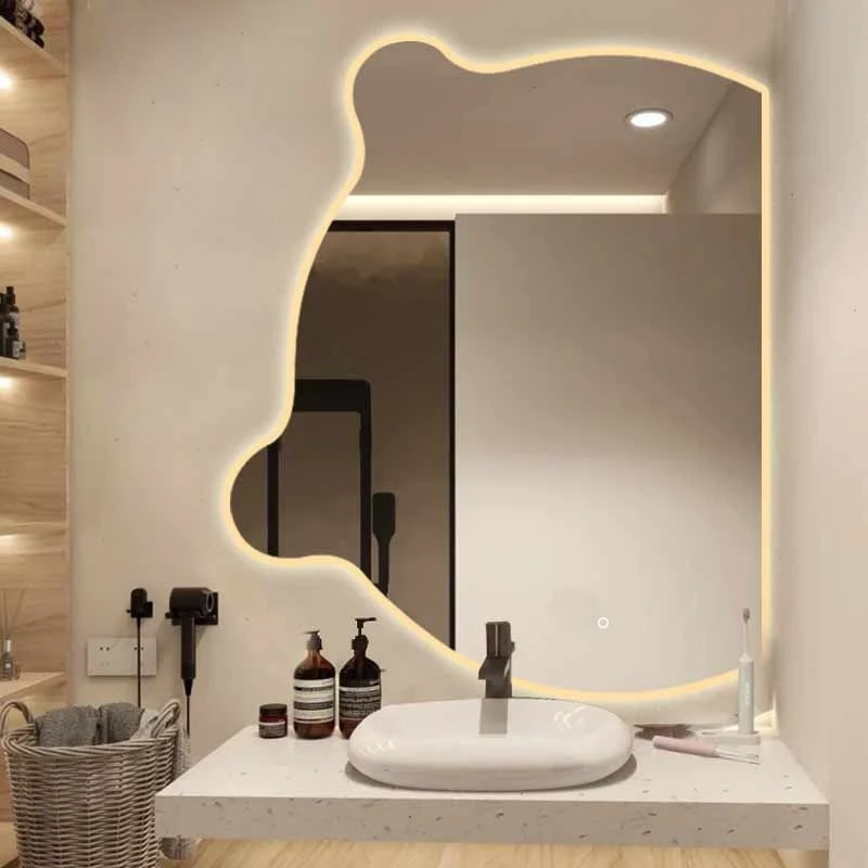 Gấu Màn hình cảm ứng Gương sóng Nhà vệ sinh Phòng ngủ Sáng tạo Trang điểm dị hình không thường xuyên Gương trang điểm