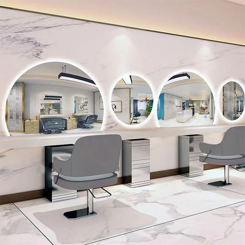 Gương Làm Tóc Salon Tròn Tiệm Hớt Tóc Bàn Gương Salon Tóc Châu Âu Đặc Biệt Kính Nội Thất Salon