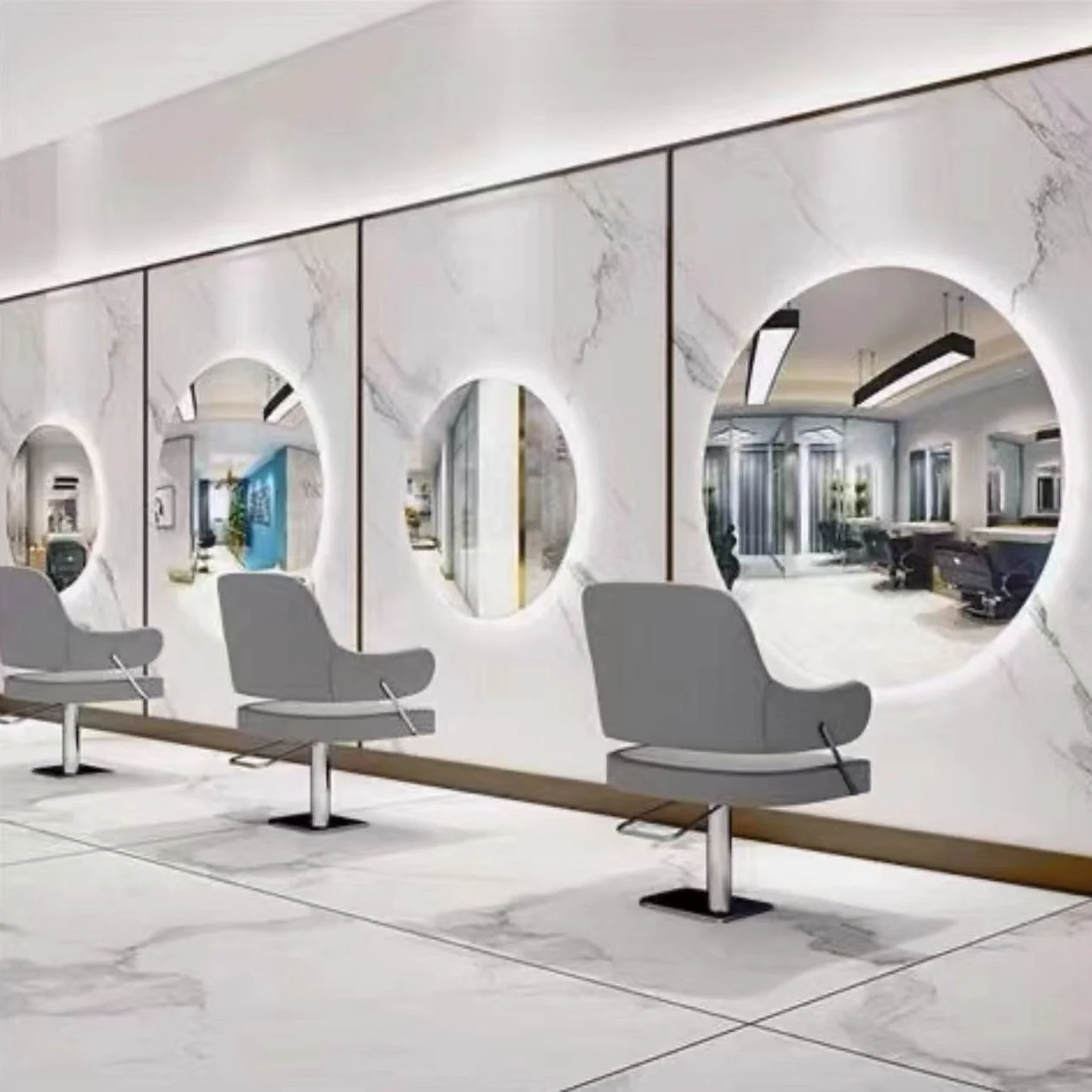 Gương Làm Tóc Salon Tròn Tiệm Hớt Tóc Bàn Gương Salon Tóc Châu Âu Đặc Biệt Kính Nội Thất Salon