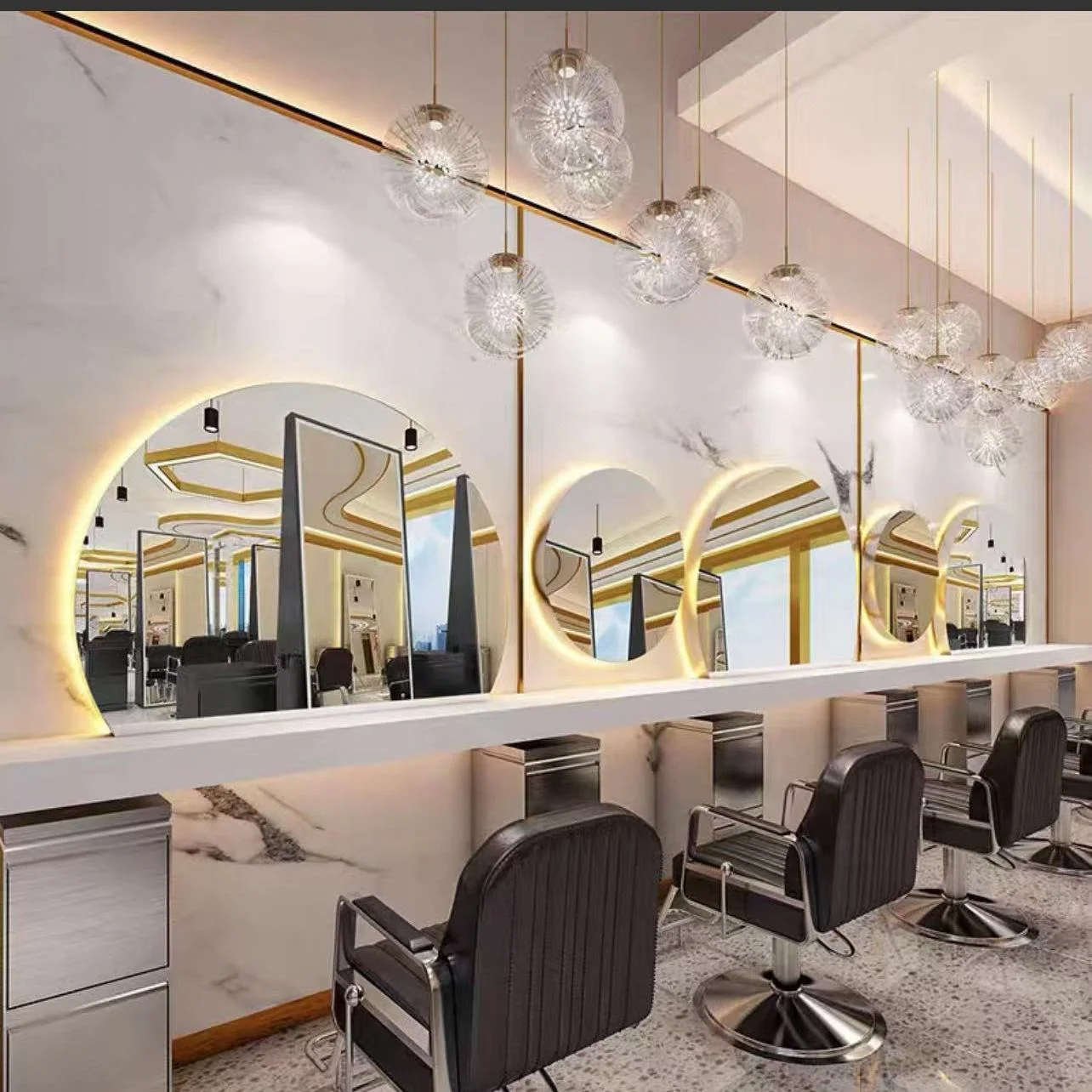 Gương Làm Tóc Salon Tròn Tiệm Hớt Tóc Bàn Gương Salon Tóc Châu Âu Đặc Biệt Kính Nội Thất Salon