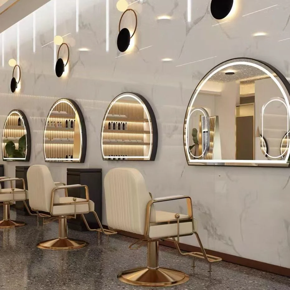 Gương Làm Tóc Salon Tròn Tiệm Hớt Tóc Bàn Gương Salon Tóc Châu Âu Đặc Biệt Kính Nội Thất Salon