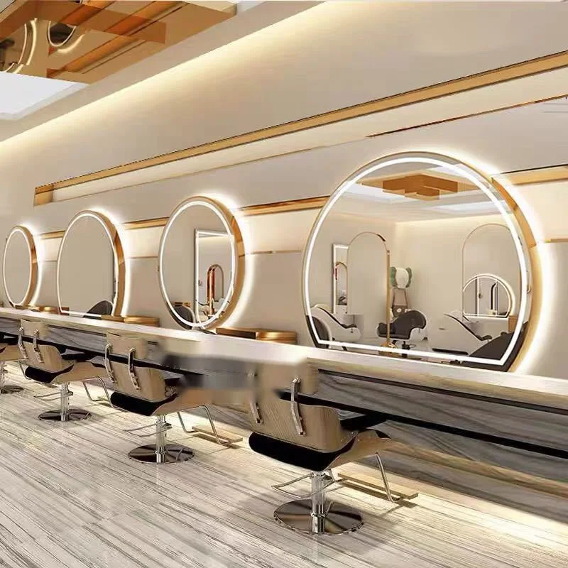 Gương Làm Tóc Salon Tròn Tiệm Hớt Tóc Bàn Gương Salon Tóc Châu Âu Đặc Biệt Kính Nội Thất Salon